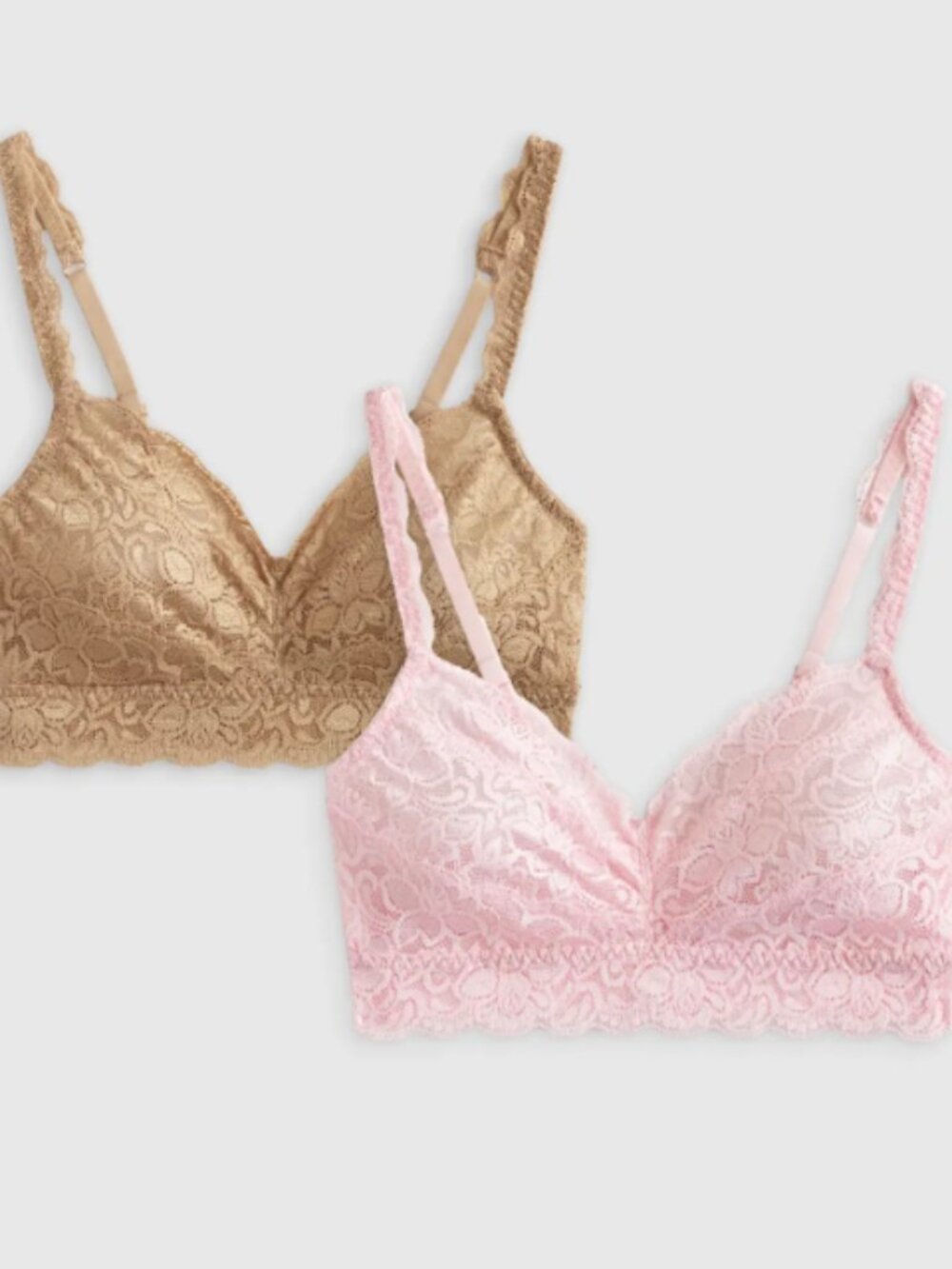 Quince Stretch Lace Sweetheart Bralette (2-pack) Pink/Clay M New
